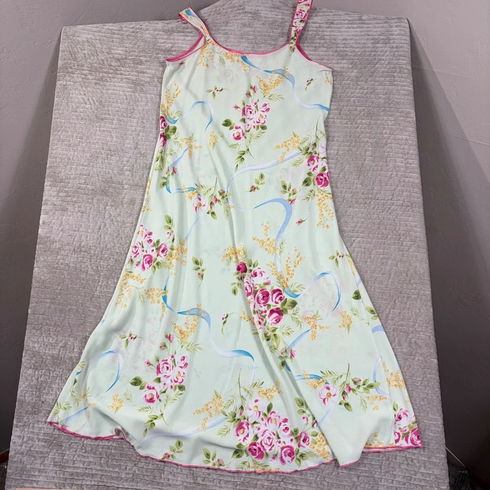 Oscar de la Renta Pink Label Floral Robe and Nightgown Set Mint Green Large XL